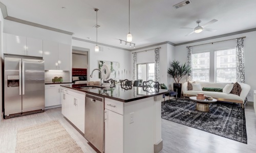 kitchen with large island and seating