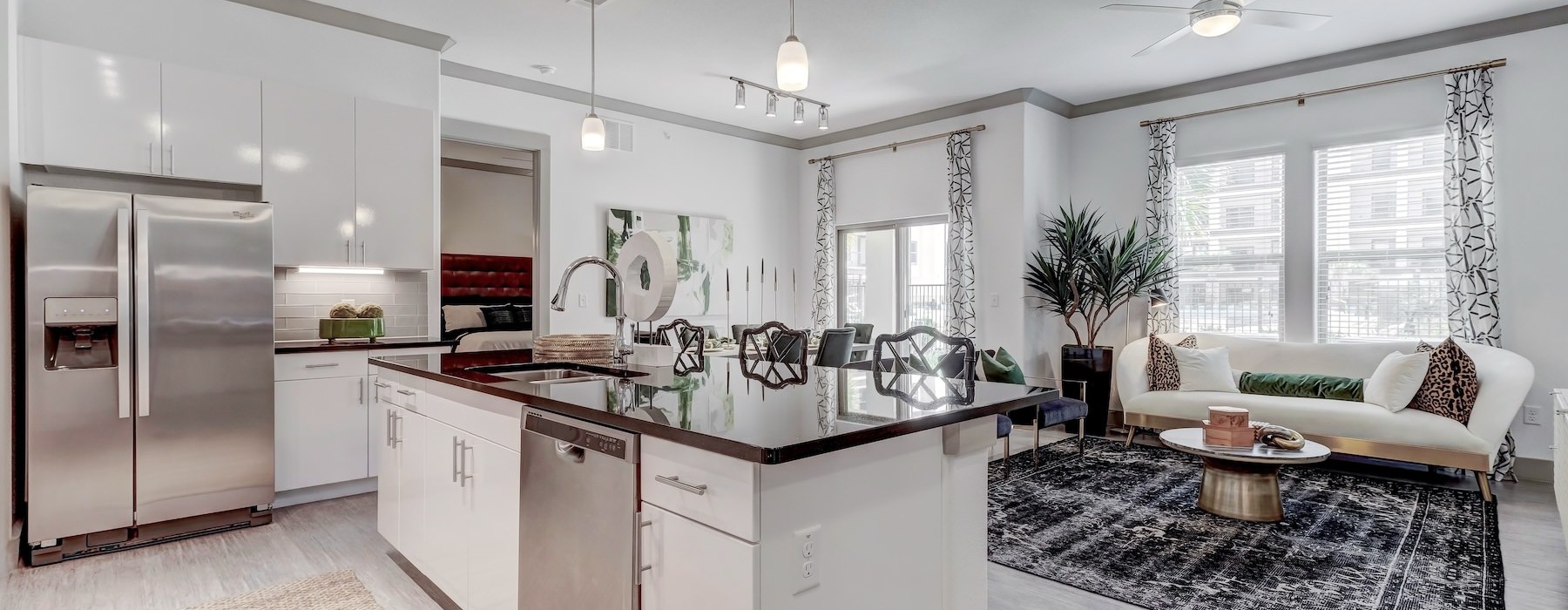 kitchen with large island and seating