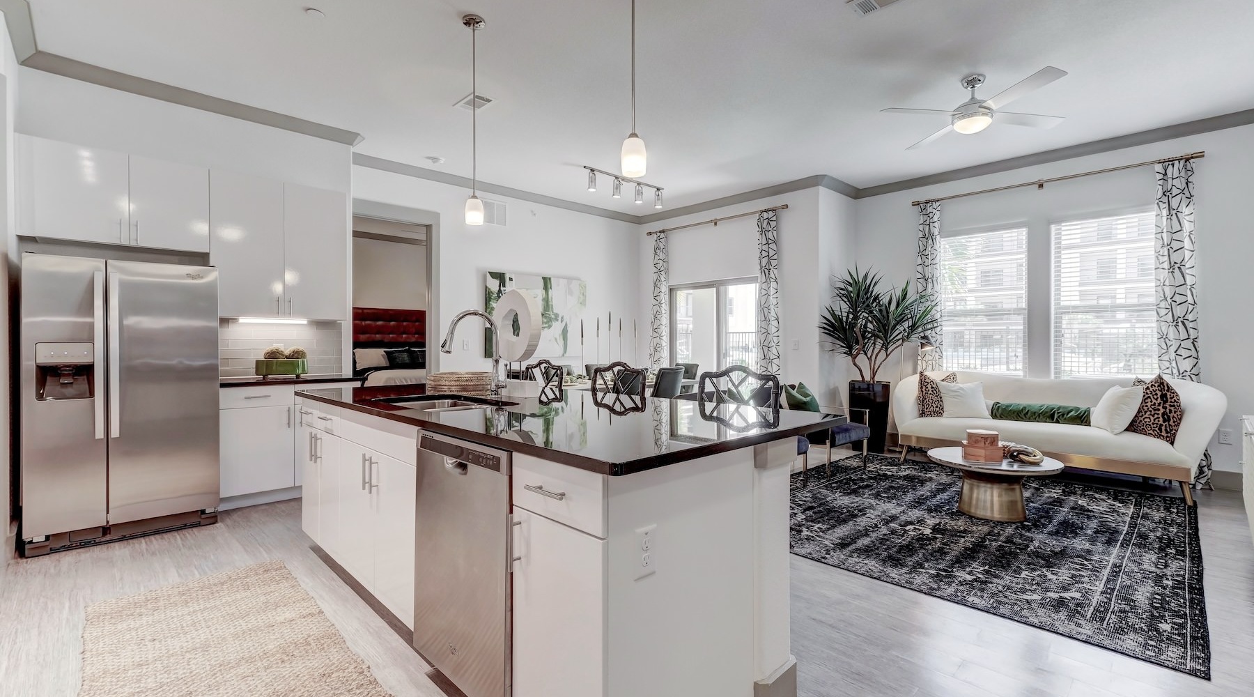kitchen with large island and seating